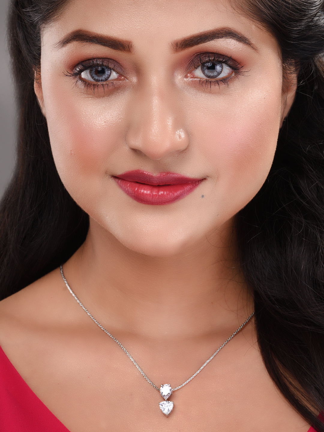 White Rhodium Plated AD Studded Pear shaped Designer Pendant